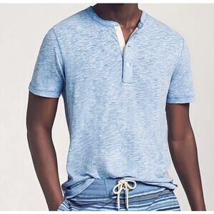 Faherty Men’s Heather Henley Short Sleeve Relaxed Fit Faded Denim Blue Size M